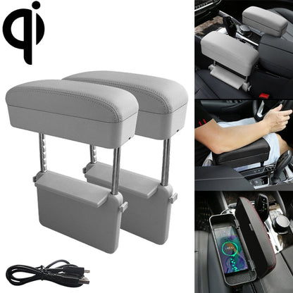 2 PCS Universal Car Wireless Qi Standard Charger PU Leather Wrapped Armrest Box Cushion Car Armrest Box Mat with Storage Box, 2pcs(Black White), 2pcs(Grey), 2pcs(Beige), 2pcs(Brown), 2pcs(Black Red)
