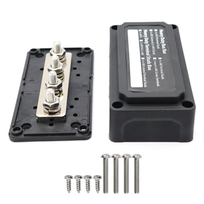 Max DC 48V 300A Heavy-Duty Module Design Bus Bar 4 M8 Terminal Studs Box Busbar for Car / RV / Boat, 300A