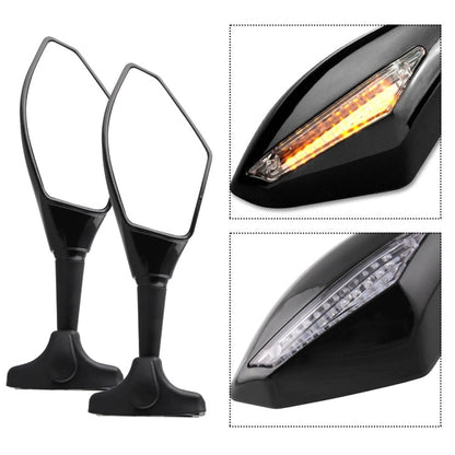Motorcycle Modified Rear View Mirror Set with Light for Kawasaki, MB-MR021-BK, Carbon Fiber Black