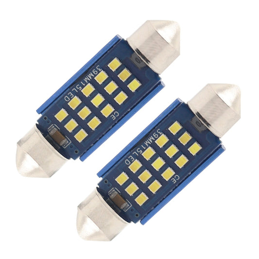 2pcs 39mm DC12-24V / 1W / 6000K / 60LM 15LEDs SMD Car Reading Lamp Dome Light, 39mm