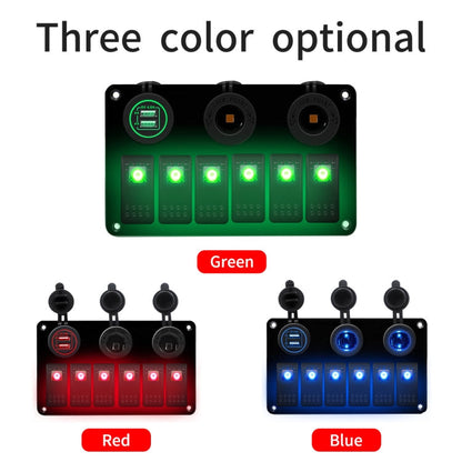 Multi-functional Combination Switch Panel 12V / 24V 6 Way Switches + Dual USB Charger for Car RV Marine Boat, 6 Way (Red Light), 6 Way (Blue Light), 6 Way (Green Light)