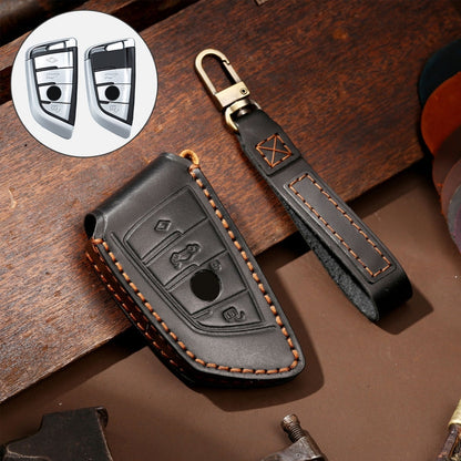 Hallmo Car Cowhide Leather Key Protective Cover Key Case for BMW Blade Style, For BMW Blade Style