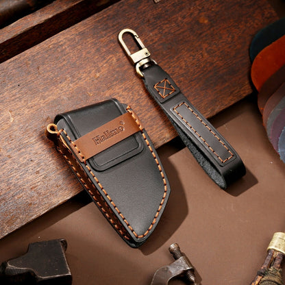 Hallmo Car Cowhide Leather Key Protective Cover Key Case for BMW Blade Style, For BMW Blade Style