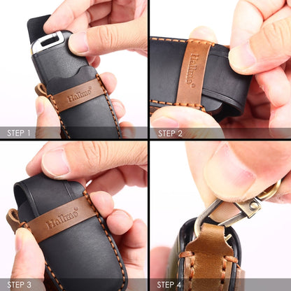 Hallmo Car Cowhide Leather Key Protective Cover Key Case for Hyundai 7-button, For Hyundai 7-button