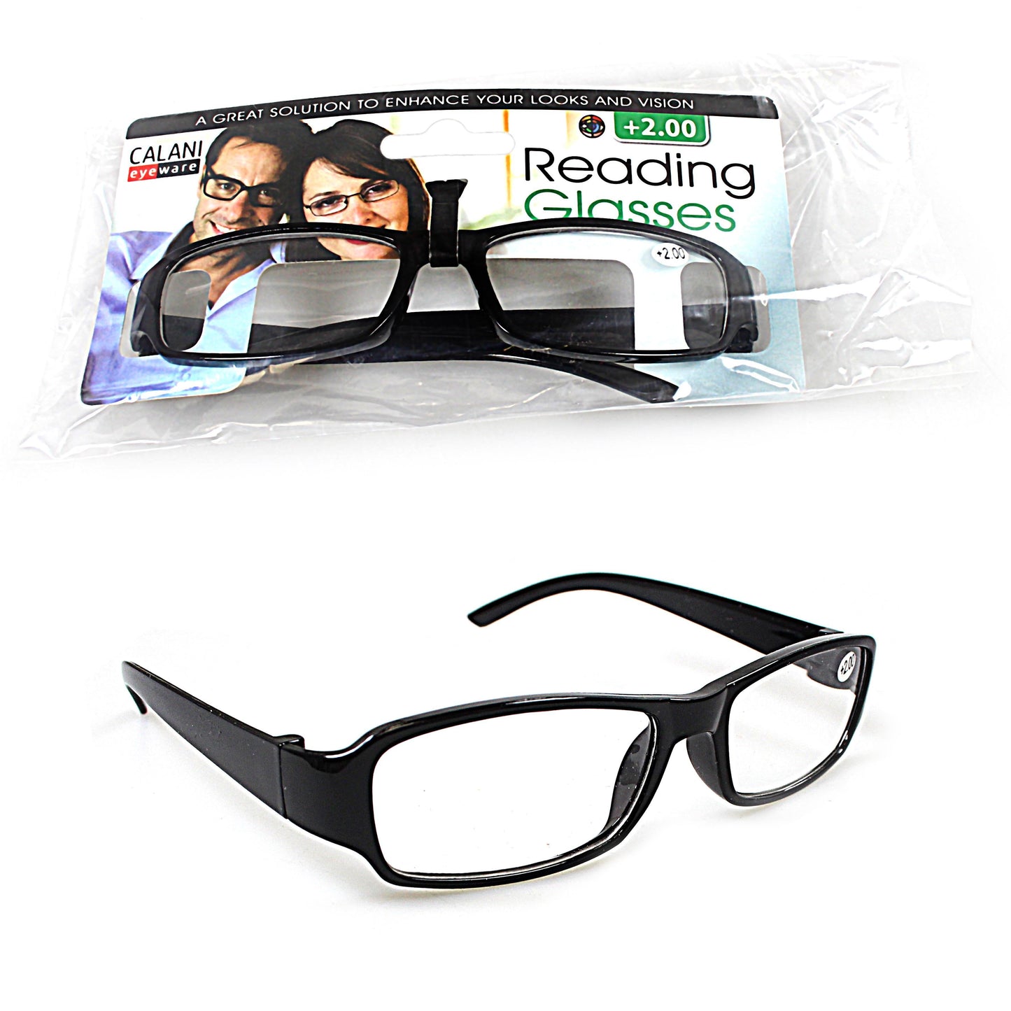 Plastic Calani Black Reading Glasses 200 Magnification Stylish and Functional