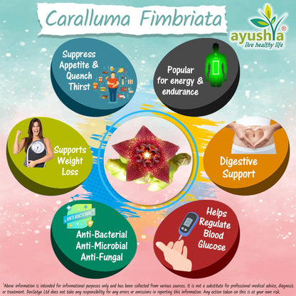 Ayushya Caralluma Fimbriata Capsules (Famine Food) Appetite Balance Support - Vegan, Gluten Free, Non-GMO, 60 Capsules