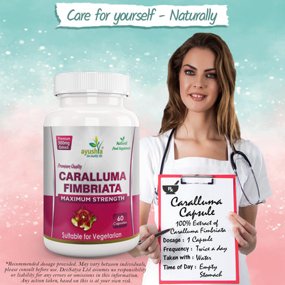 Ayushya Caralluma Fimbriata Capsules (Famine Food) Appetite Balance Support - Vegan, Gluten Free, Non-GMO, 60 Capsules