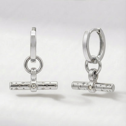 Cassia T-Bar Huggie Earrings | 925 Sterling Silver