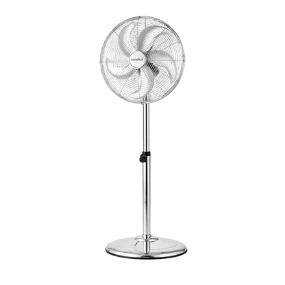 Senelux 16 Inch Metal Pedestal Floor Fan, Chrome Standing Fan with 5 Blades, Oscillating Function, 3 Speed Settings, Adjustable Height