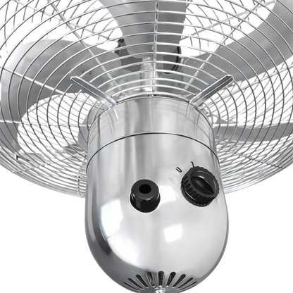 Senelux 16 Inch Metal Pedestal Floor Fan, Chrome Standing Fan with 5 Blades, Oscillating Function, 3 Speed Settings, Adjustable Height