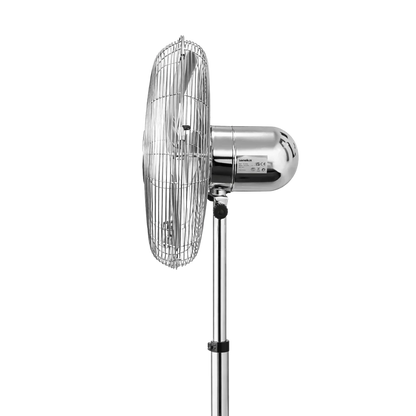 Senelux 16 Inch Metal Pedestal Floor Fan, Chrome Standing Fan with 5 Blades, Oscillating Function, 3 Speed Settings, Adjustable Height