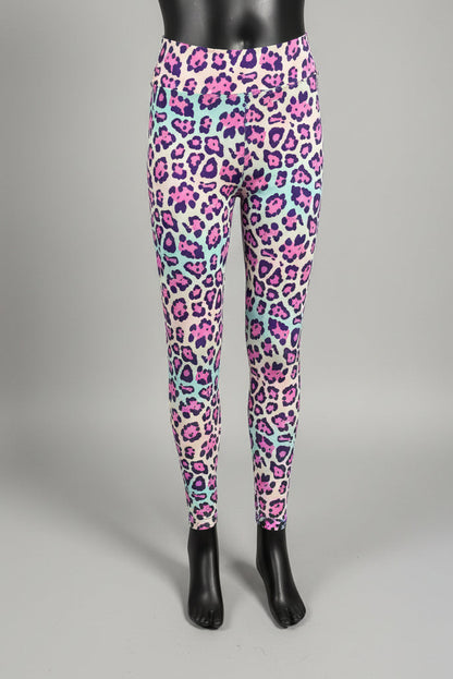 Vibrant colourful leopard print leggings, full length