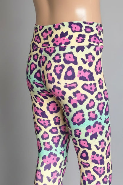 Vibrant colourful leopard print leggings, full length