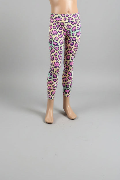 Vibrant colourful leopard print leggings, full length