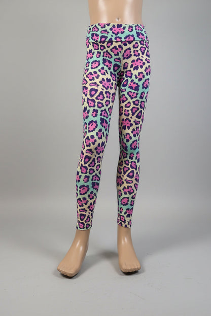 Vibrant colourful leopard print leggings, full length