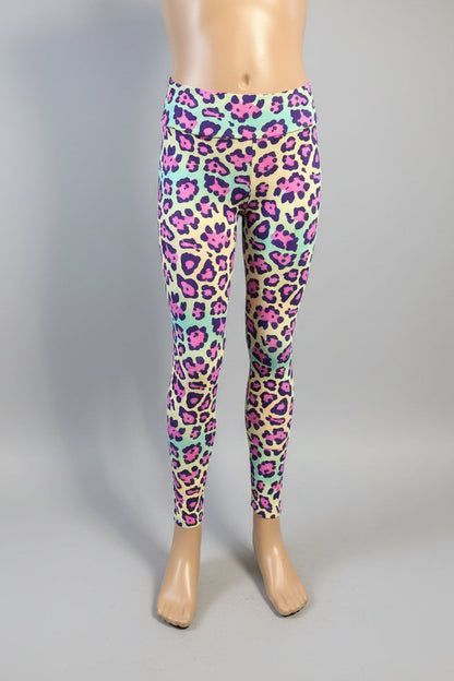 Vibrant colourful leopard print leggings, full length