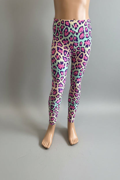 Vibrant colourful leopard print leggings, full length