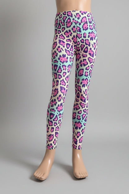 Vibrant colourful leopard print leggings, full length