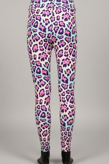 Vibrant colourful leopard print leggings, full length