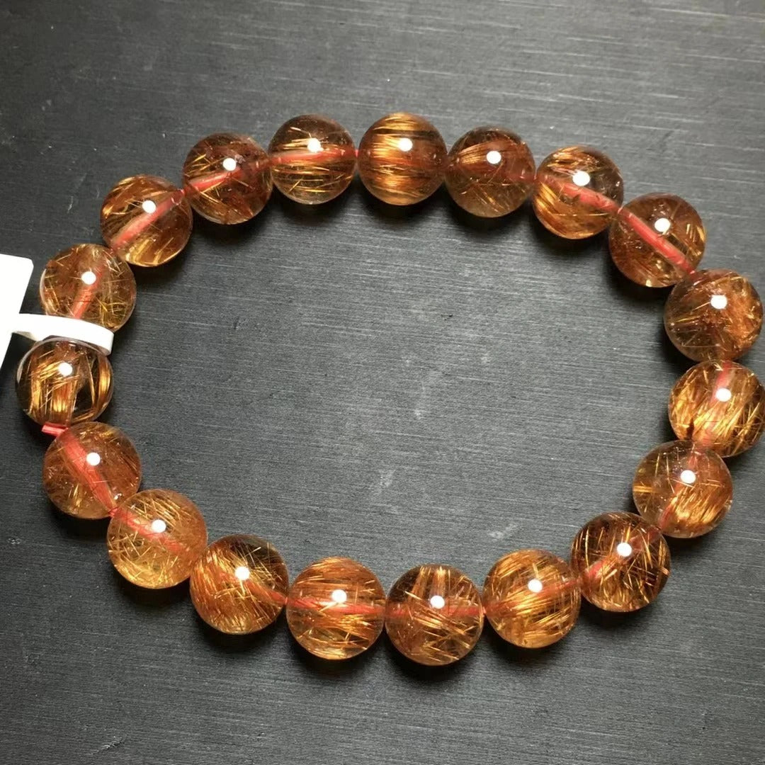 Natural AAA Copper Rutilated Quartz Gemstone Bracelet, Size 10.6mm