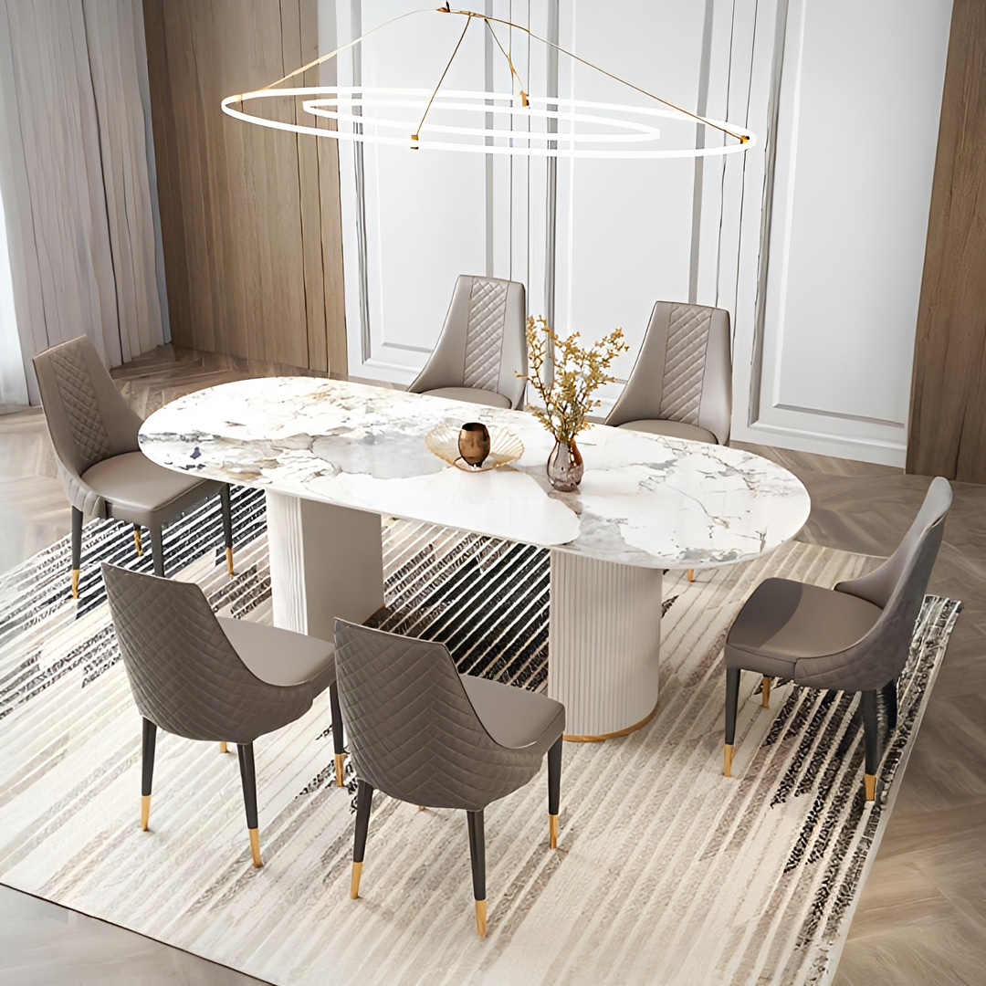Costanza Oval Dining Table, Sintered Stone, White