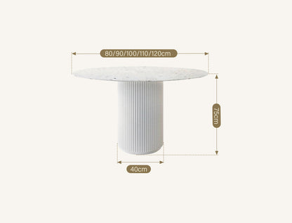 Cracky White Round Dining Table, Premium Terrazzo And Wood Base