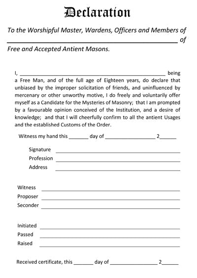 Masonic Declaration Book - Craft (Min Age 18 version)