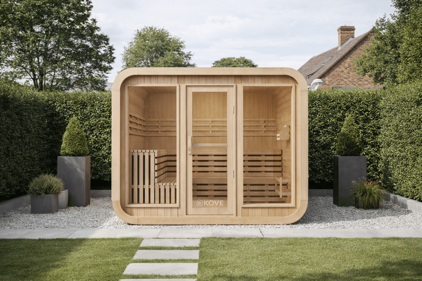 KOVE Cube Sauna 5–6 Person Outdoor Sauna – Premium Spruce Wood, 8kW Heater, Modern Cube Design