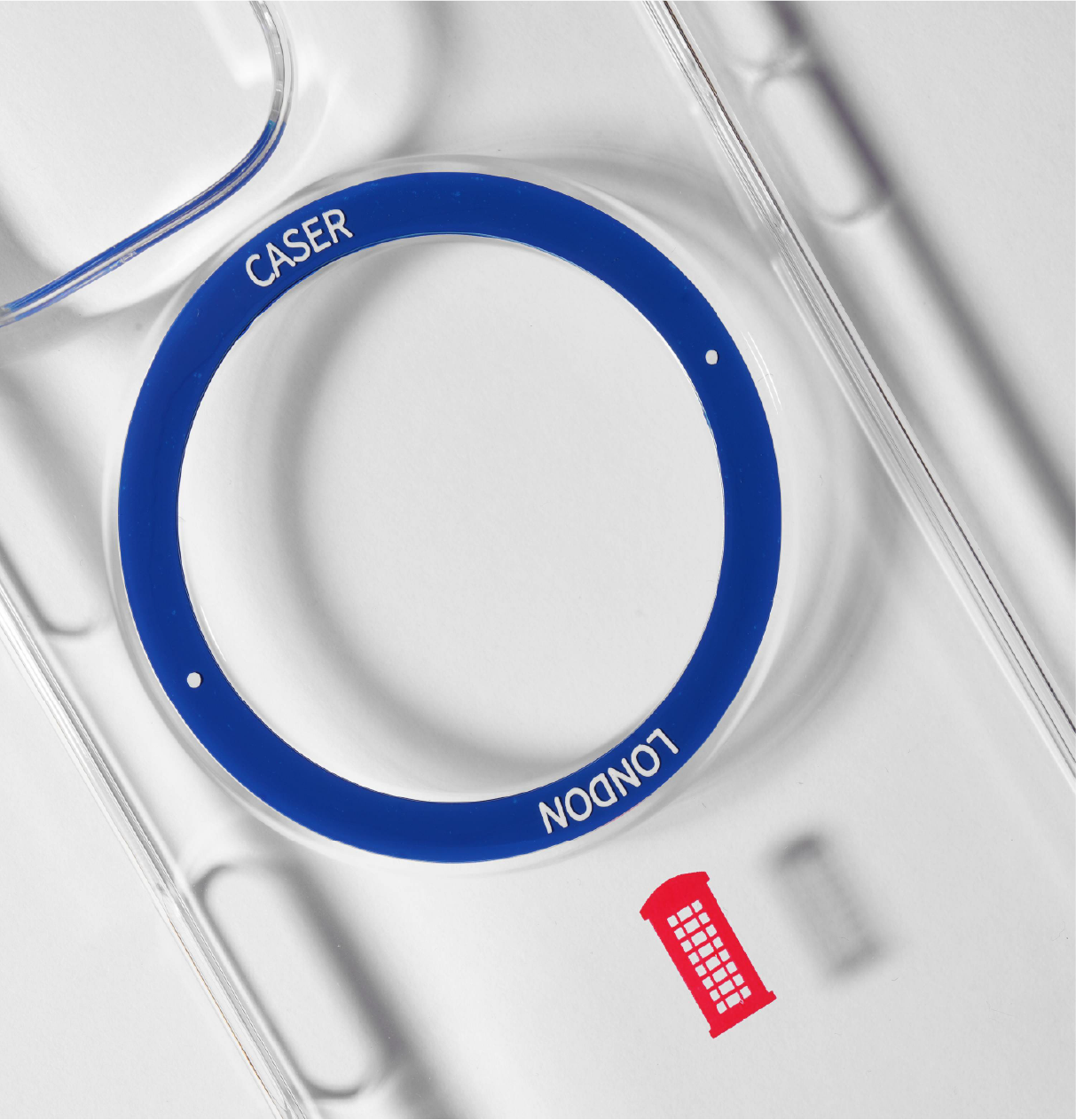 Slim Clear iPhone 16 Pro Case with Royal Blue MagSafe Ring - Telephone Box | The Iconic Slim
