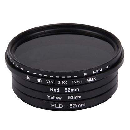JUNESTAR 4 in 1 Proffesional 52mm Lens Filter(ND2-400 + Red + Yellow + FLD / Purple) for GoPro HERO5 / 4s / 4 / 3+ / 3 / 2 & Xiaomi Xiaoyi Yi I / II 4K & SJCAM Sport Action Camera, 4 in 1 52mm Lens