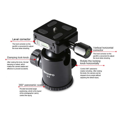 TRIOPO T259G+Q2 Adjustable Portable Carbon Fiber Tripod with Q-2 Ball Head for SLR Camera, T259G+Q2