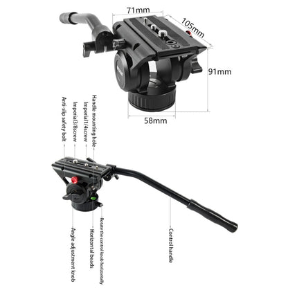 BEXIN VH-105 360 Degree Panorama Heavy Duty Tripod Action Fluid Drag Head, VH-105