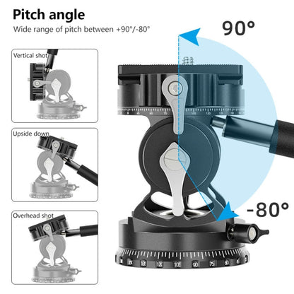 BEXIN DT-03R/S 720 Degree Panorama Heavy Duty Tripod Action Fluid Drag Head with Quick Release Plate, DT-03R/S