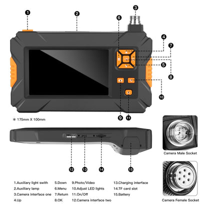 P30 8mm IP67 Waterproof 4.3 inch HD Portable Endoscope Snake Tube Industrial Endoscope, Cable Length: 1m, 1m