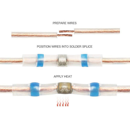 100 PCS AWG26-24 0.25-0.34mm Seal Heat Shrink Butt Wire Connectors White Terminals Solder Sleeve, 0.25-0.34mm White
