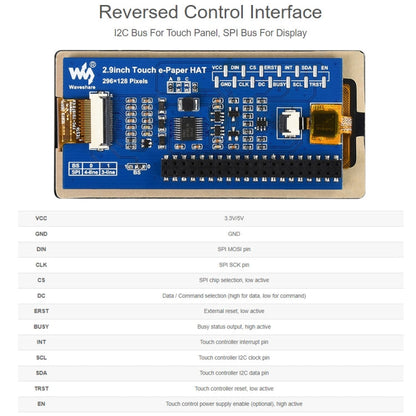 Waveshare 2.9 inch 296 x 128 Pixel 5-Points Capacitive Touch Black / White E-Paper E-Ink Display HAT for Raspberry Pi Pico, SPI Interface, 19967