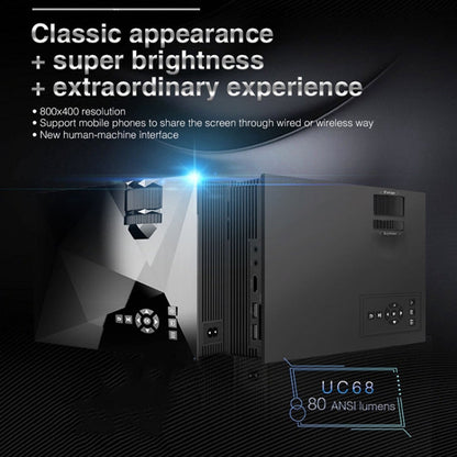 UC68 80ANSI 800x400 Home Theater Multimedia HD 1080P LED Projector,  Support USB/SD/HDMI/VGA/IR, UC68 800x400