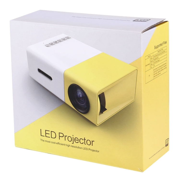 YG-300 0.8-2M 24-60 inches 400-600 Lumens LED Projector HD Home Theater with 3 in 1 Video Convert Cable & Remote Controller, Size: 12.6 x 8.6 x 4.6 cm, EU Plug
