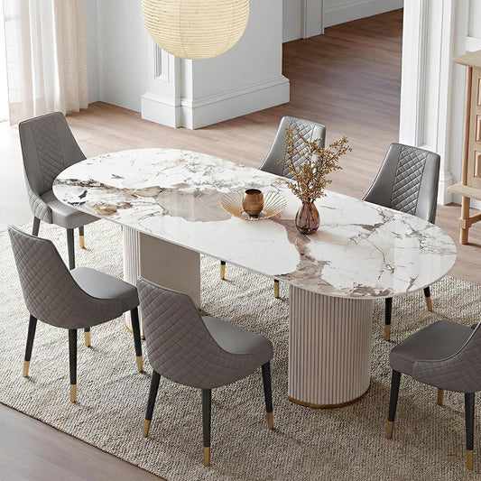 Costanza Oval Dining Table, Sintered Stone, White