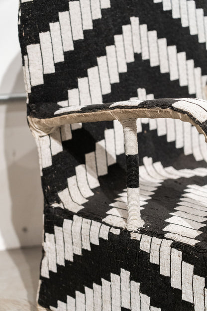 Yoruba Royal Beaded Chair Geometric Black and White