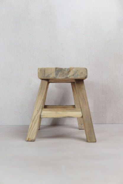 Vintage Rustic Elm Wood Stool - Square - 31