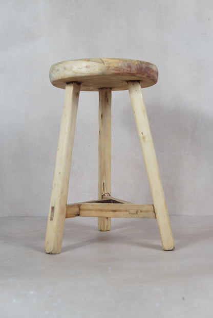 Vintage Rustic Round Stool - Elm wood - 48.1