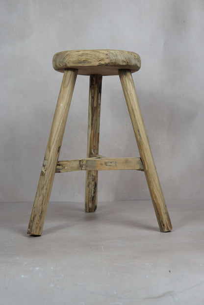 Vintage Rustic Round Stool - Elm wood - 48.4
