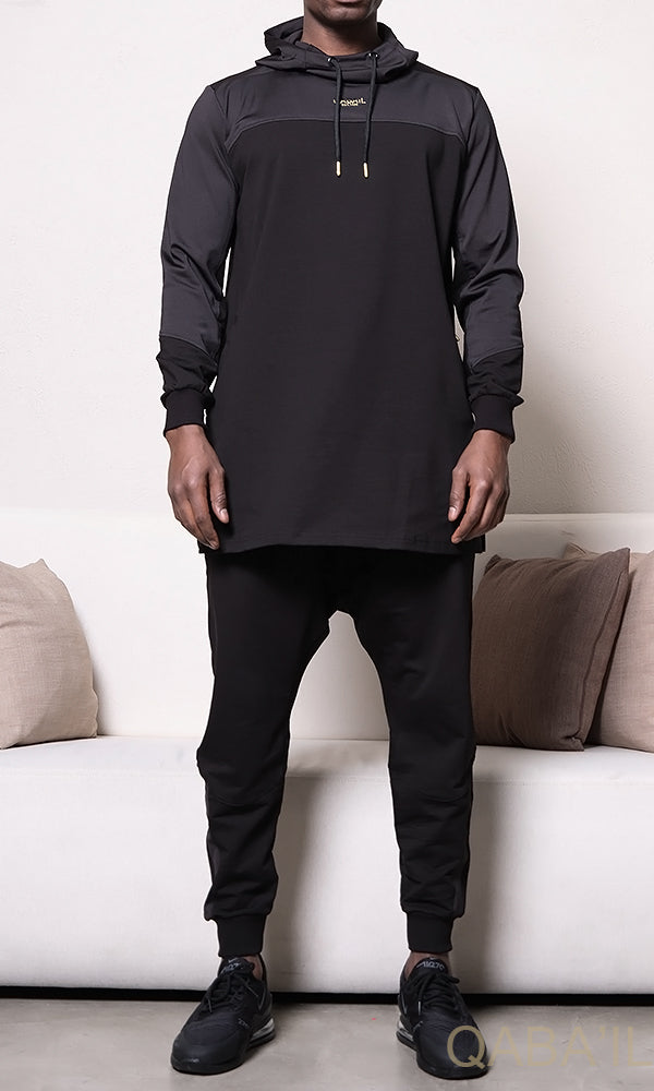 QL DELTA Kamisuit Two-tone Hooded Set in Black & Black