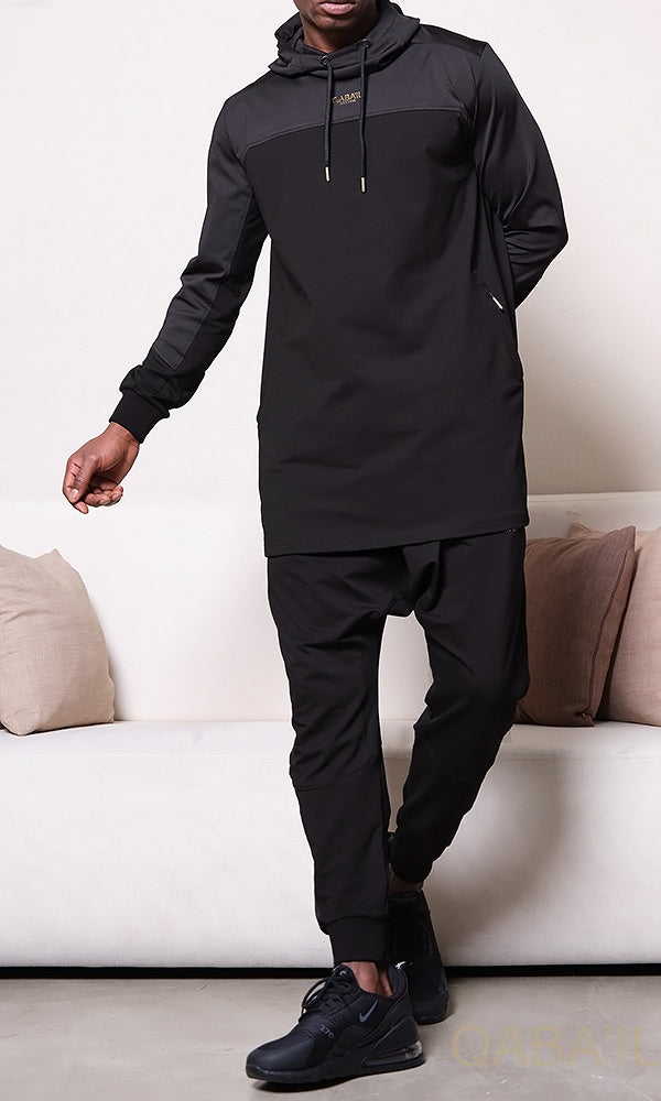 QL DELTA Kamisuit Two-tone Hooded Set in Black & Black
