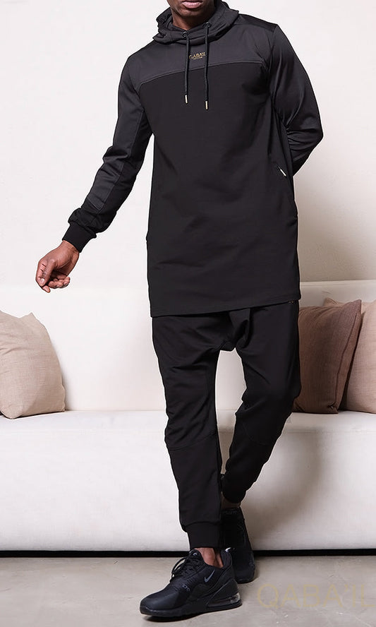 QL DELTA Kamisuit Two-tone Hooded Set in Black & Black