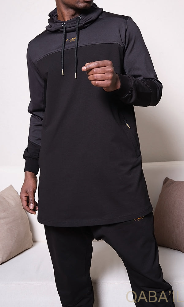QL DELTA Kamisuit Two-tone Hooded Set in Black & Black