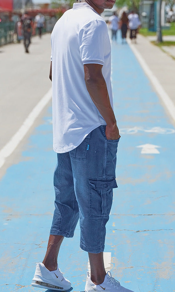 QL Pantacourt Cargo Jeans in Light Blue