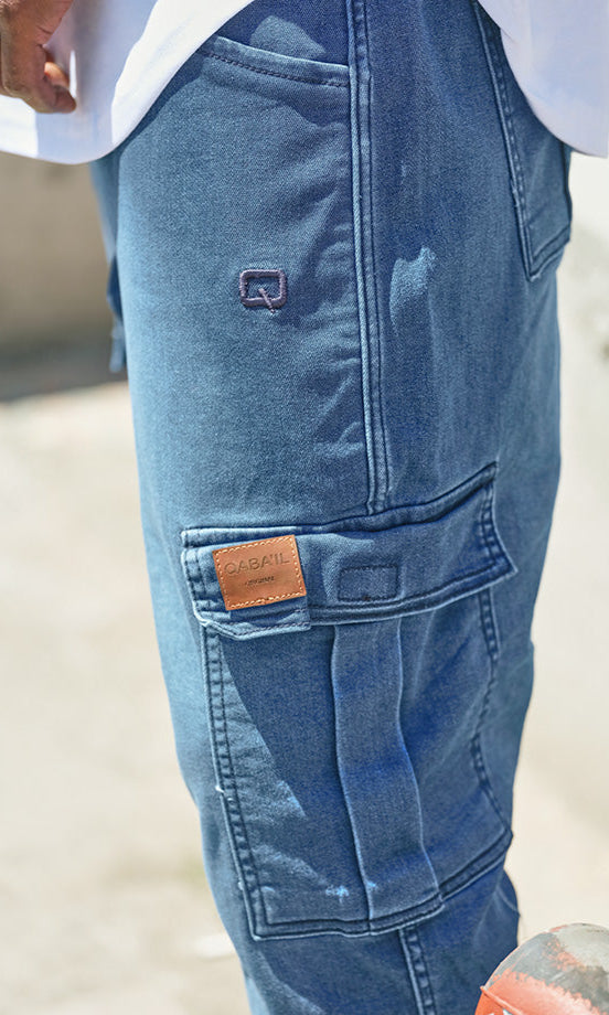 QL Pantacourt Cargo Jeans in Light Blue