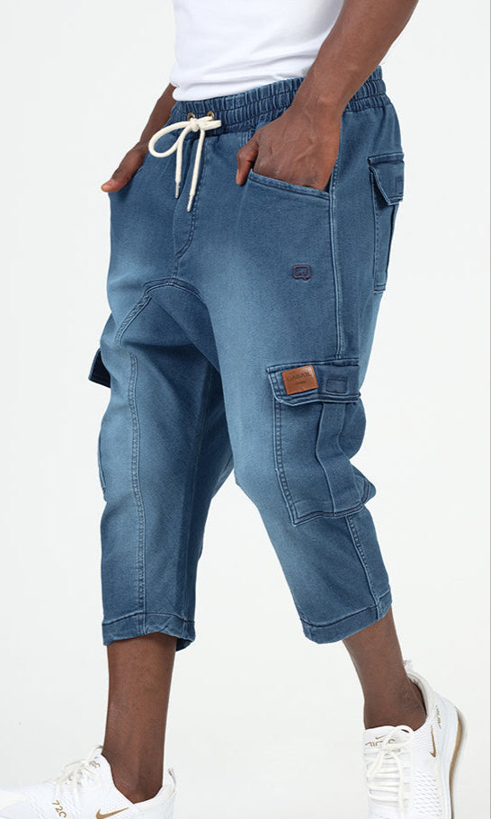 QL Pantacourt Cargo Jeans in Light Blue
